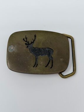 Vintage Solid Brass Deer Belt Buckle BTS Made in USA Rustic Hunting